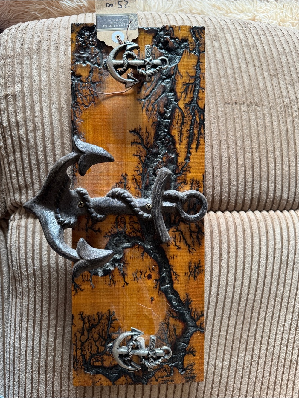 Nautical Anchor Wall Hook - Rustic Brown and Black